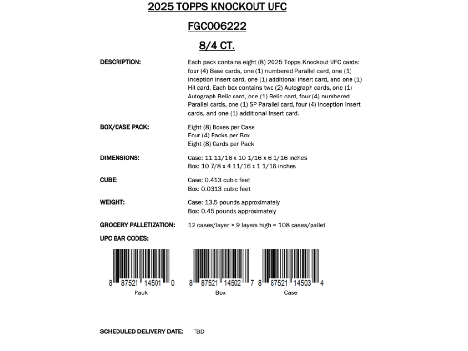 2025 Topps Knockout UFC Hobby Box PRESALE *** 10/10 RELEASE