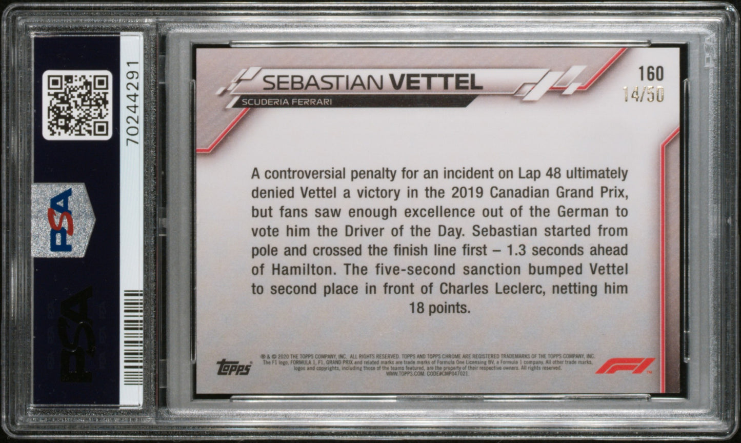 2020 Topps Chrome Sapphire Formula 1 Sebastian Vettel Gold 14/50 PSA 8