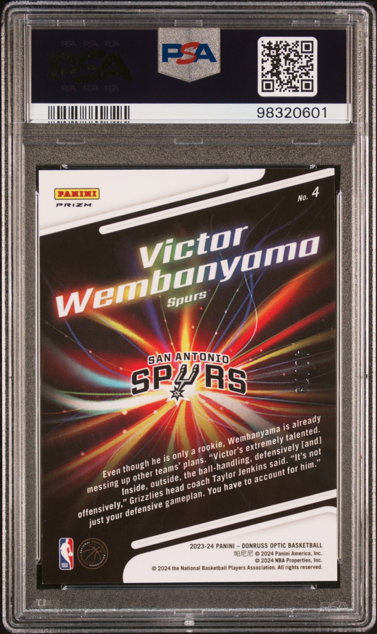 2023 Donruss Optic Lights Out Pink Velocity Victor Wembanyama ROOKIE /79 PSA 10