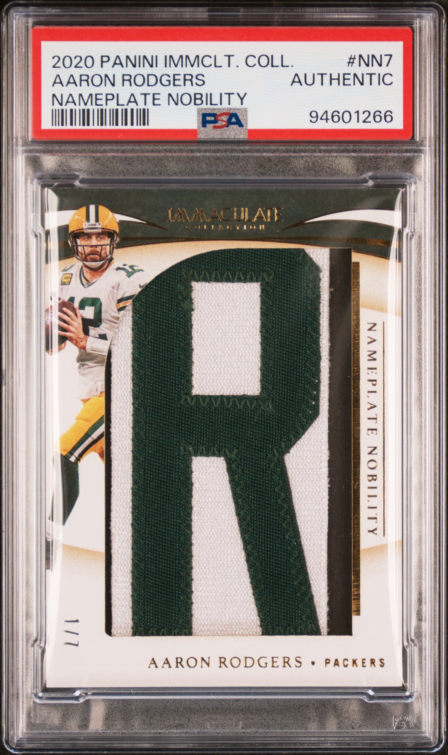 2020 Panini Immaculate Collection Aaron Rodgers Nameplate Nobility 1/7 PSA Authentic