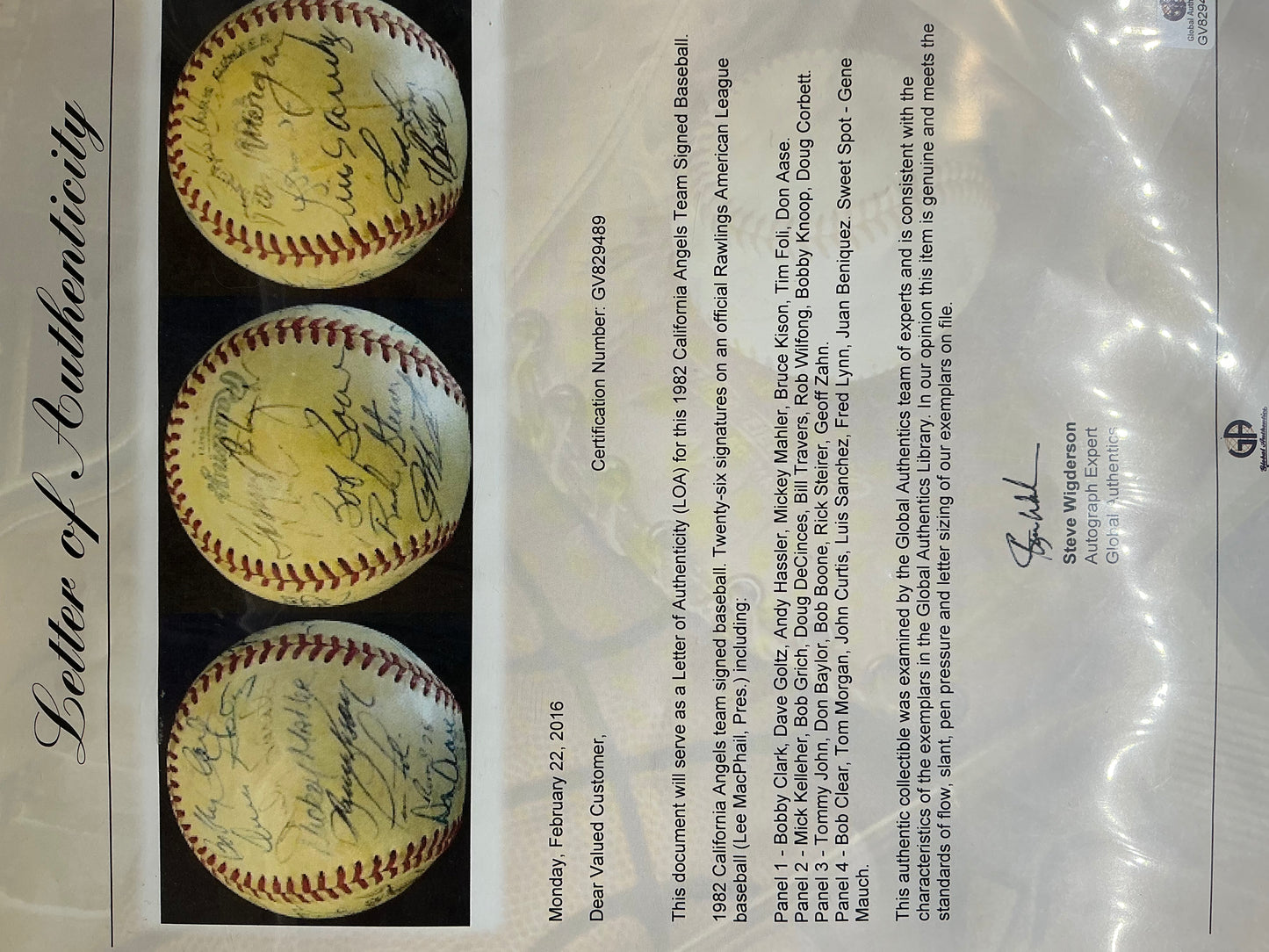 1982 California Angels Team Signed Baseball Authenicated by GAI