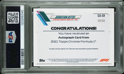 2021 Topps Chrome Formula 1 Sebastian Vettel Auto Gold Wave /50 PSA 10 Auto 10