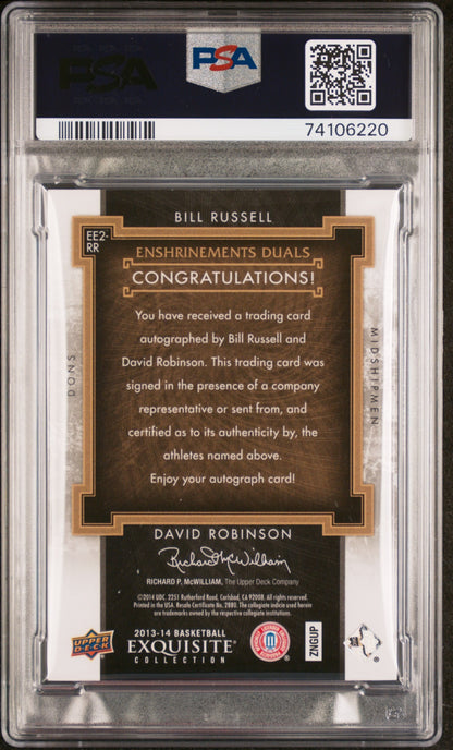 2013 Upper Deck Exquisite David Robinson Bill Russell /15 Auto PSA 8 Auto 10