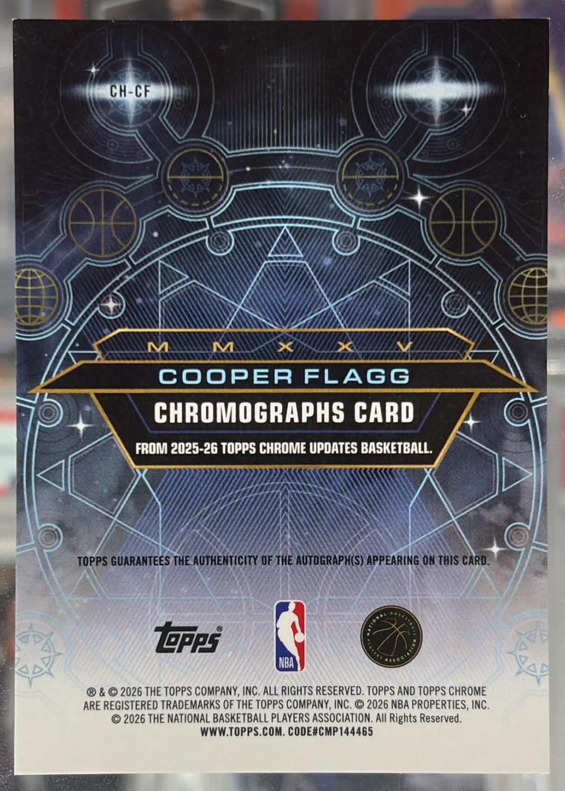 2025 Topps Chrome Update Cooper Flagg Chromographs Auto Purple /75 Rookie Mavs