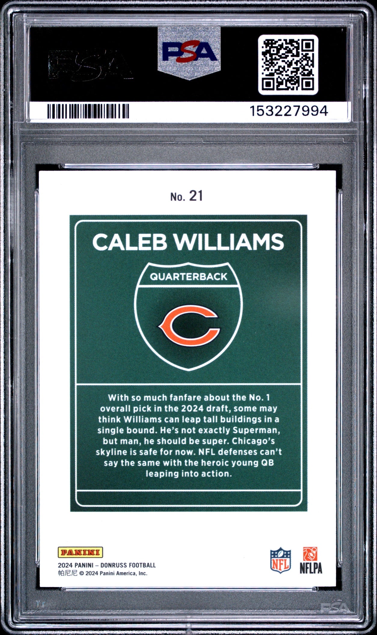 2024 Panini Donruss Caleb Williams Rookie Downtown PSA 10 Chicago Bears