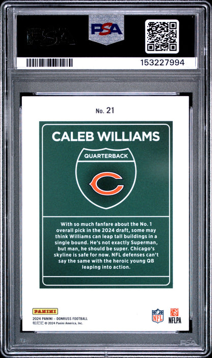2024 Panini Donruss Caleb Williams Rookie Downtown PSA 10 Chicago Bears