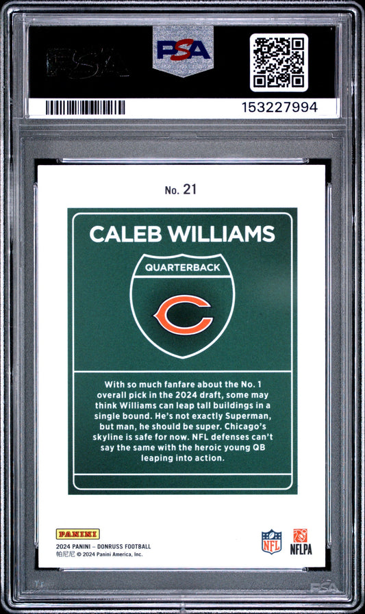 2024 Panini Donruss Caleb Williams Rookie Downtown PSA 10 Chicago Bears