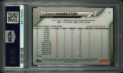 2020 Topps Chrome Sapphire Formula 1 Lewis Hamilton Portrait VAR PSA 9