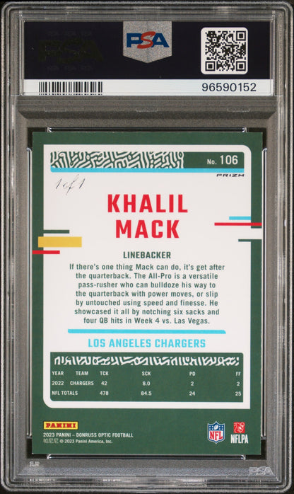 2023 Panini Donruss Optic Khalil Mack Gold Vinyl Prizm 1/1 Chargers PSA 9