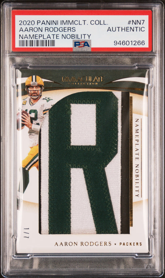 2020 Panini Immaculate Collection Aaron Rodgers Nameplate Nobility 1/7 PSA Authentic