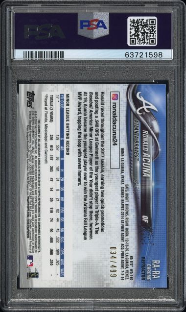 2018 Topps Chrome Ronald Acuna Jr Rookie Auto Refractor /499 PSA 9 Auto 10