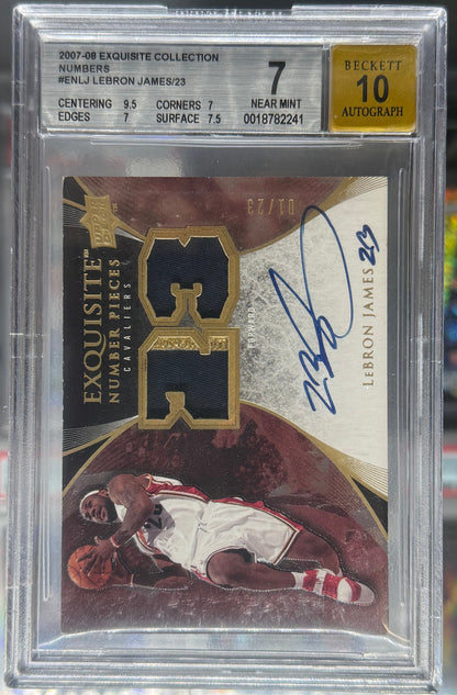 2007-08 Exquisite Collection Number Pieces LeBron James PATCH AUTO 01/23 W/ " 23 " Inscription BGS 7 10 Auto