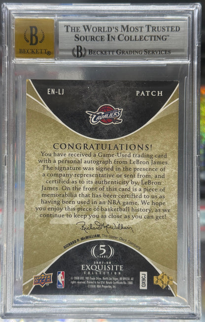 2007-08 Exquisite Collection Number Pieces LeBron James PATCH AUTO 01/23 W/ " 23 " Inscription BGS 7 10 Auto