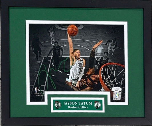 Boston Celtics Jayson Tatum Autographed 8" x 10" Horizontal Spotlight Dunk Versus LeBron JSA Authenticated