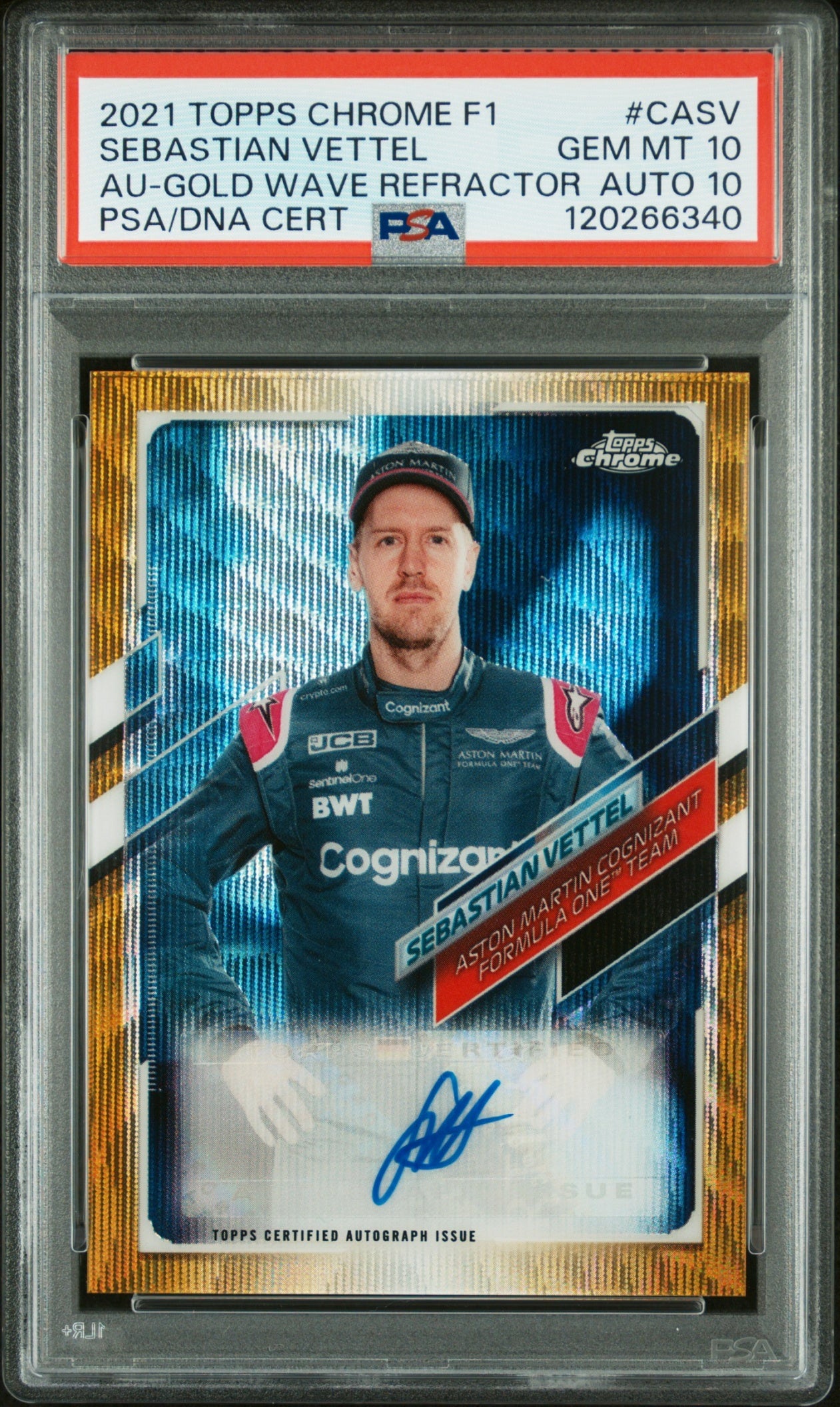 2021 Topps Chrome Formula 1 Sebastian Vettel Auto Gold Wave /50 PSA 10 Auto 10