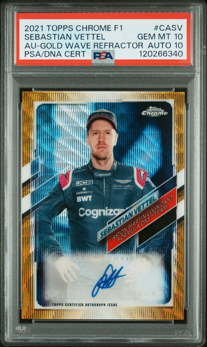 2021 Topps Chrome Formula 1 Sebastian Vettel Auto Gold Wave /50 PSA 10 Auto 10