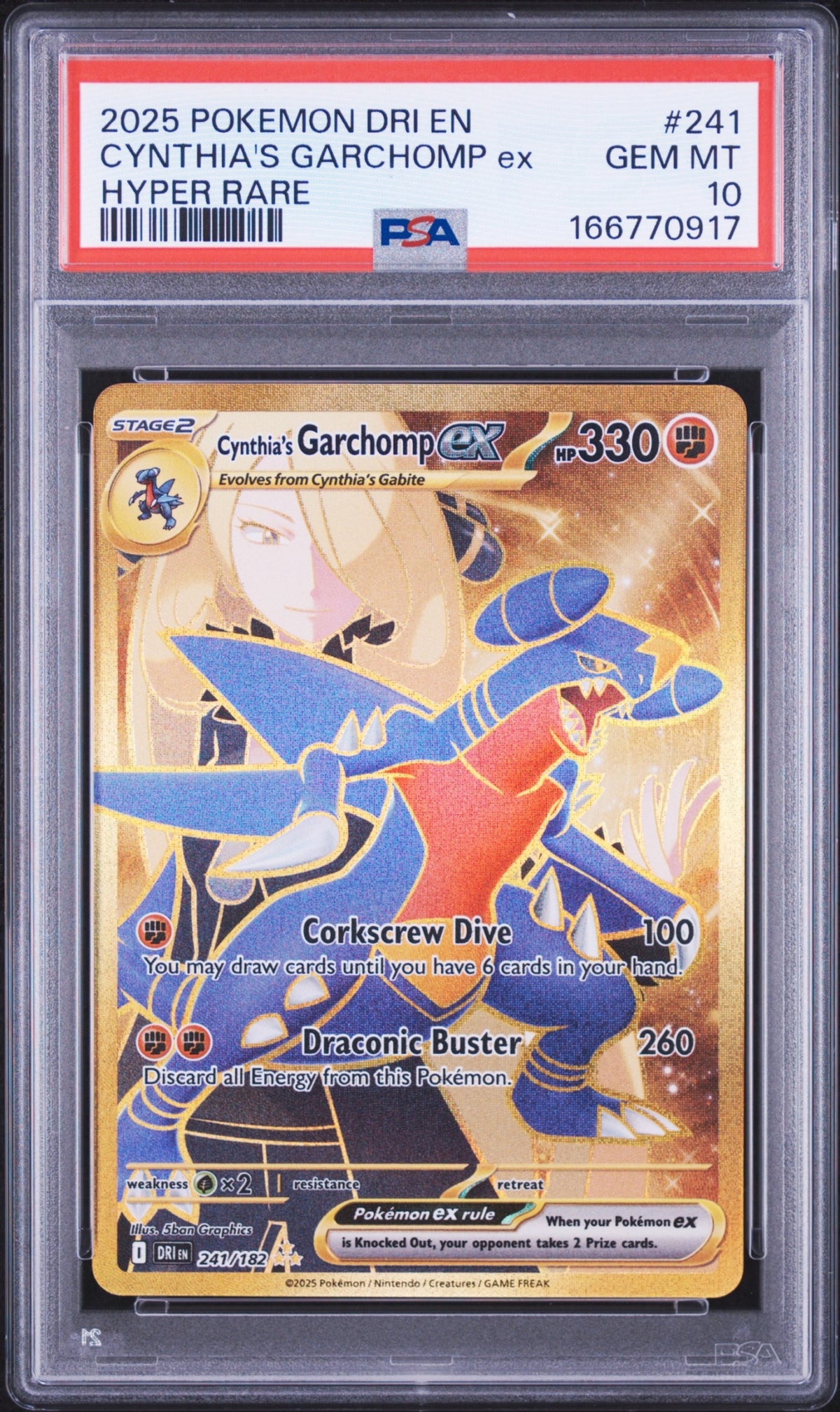 2025 POKEMON DRI EN-DESTINED RIVALS HYPER RARE #241 CYNTHIA'S GARCHOMP EX PSA 10