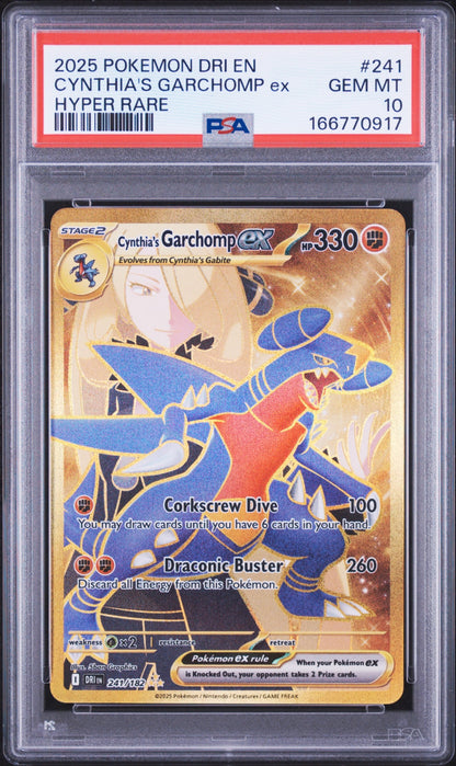 2025 POKEMON DRI EN-DESTINED RIVALS HYPER RARE #241 CYNTHIA'S GARCHOMP EX PSA 10
