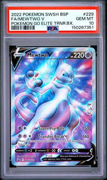 2022 Pokemon Sword & Shield Black Star Promo GO Full Art Mewtwo V #229 PSA 10