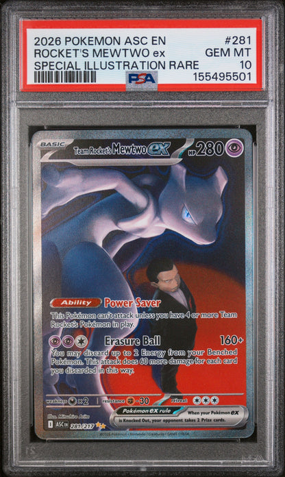 2026 POKEMON ASC SPECIAL ILLUSTRATION RARE #281 TEAM ROCKET'S MEWTWO EX PSA 10
