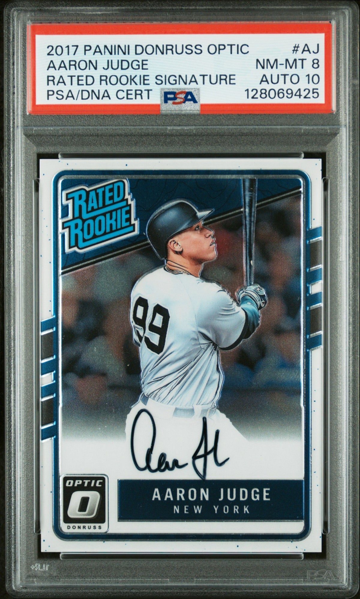 2017 Panini Donruss Optic Aaron Judge Rated Rookie Signatures PSA 8 Auto 10