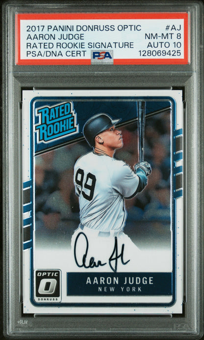 2017 Panini Donruss Optic Aaron Judge Rated Rookie Signatures PSA 8 Auto 10