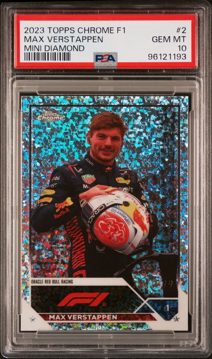 2023 Topps Chrome Formula 1 Max Verstappen Mini Diamond Refractor /299 PSA 10