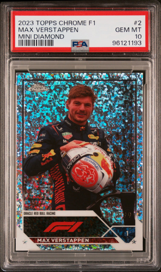 2023 Topps Chrome Formula 1 Max Verstappen Mini Diamond Refractor /299 PSA 10