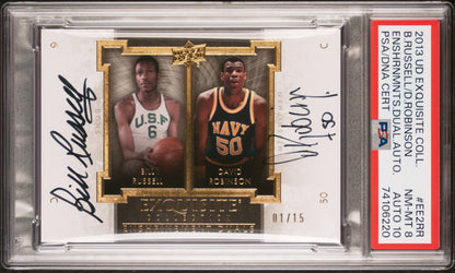 2013 Upper Deck Exquisite David Robinson Bill Russell /15 Auto PSA 8 Auto 10