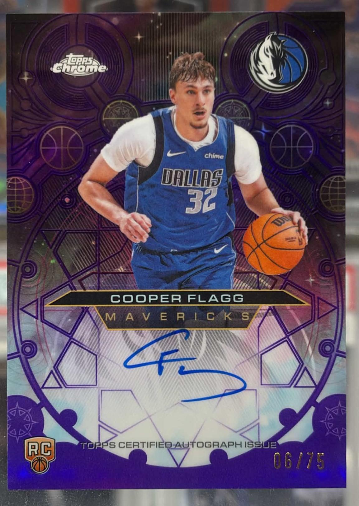 2025 Topps Chrome Update Cooper Flagg Chromographs Auto Purple /75 Rookie Mavs