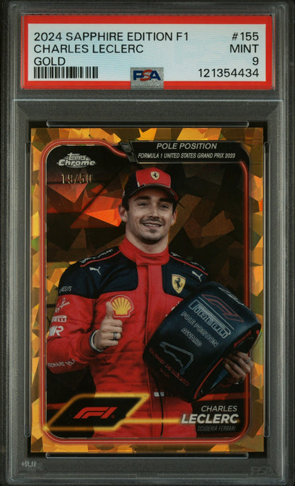 2024 Topps Chrome Sapphire Formula 1 Charles Leclerc Gold Refractor 19/50 PSA 9