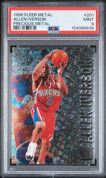 1996 Fleer Metal Allen Iverson Precious Metal Rookie 76ers #201 PSA 9