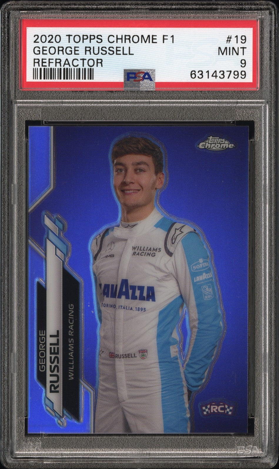 2020 Topps Chrome Formula 1 George Russell Refractor Portrait Rookie PSA 9