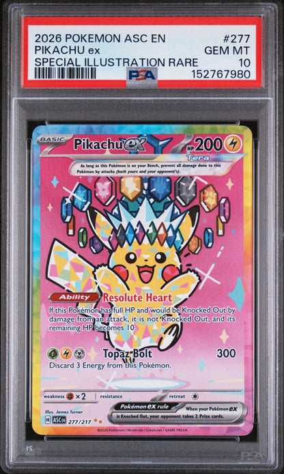 2026 Pokemon Ascended Heroes Pikachu ex Special Illustration Rare #277 PSA 10